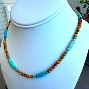 Turquoise and Brown Stone Beaded Necklace
